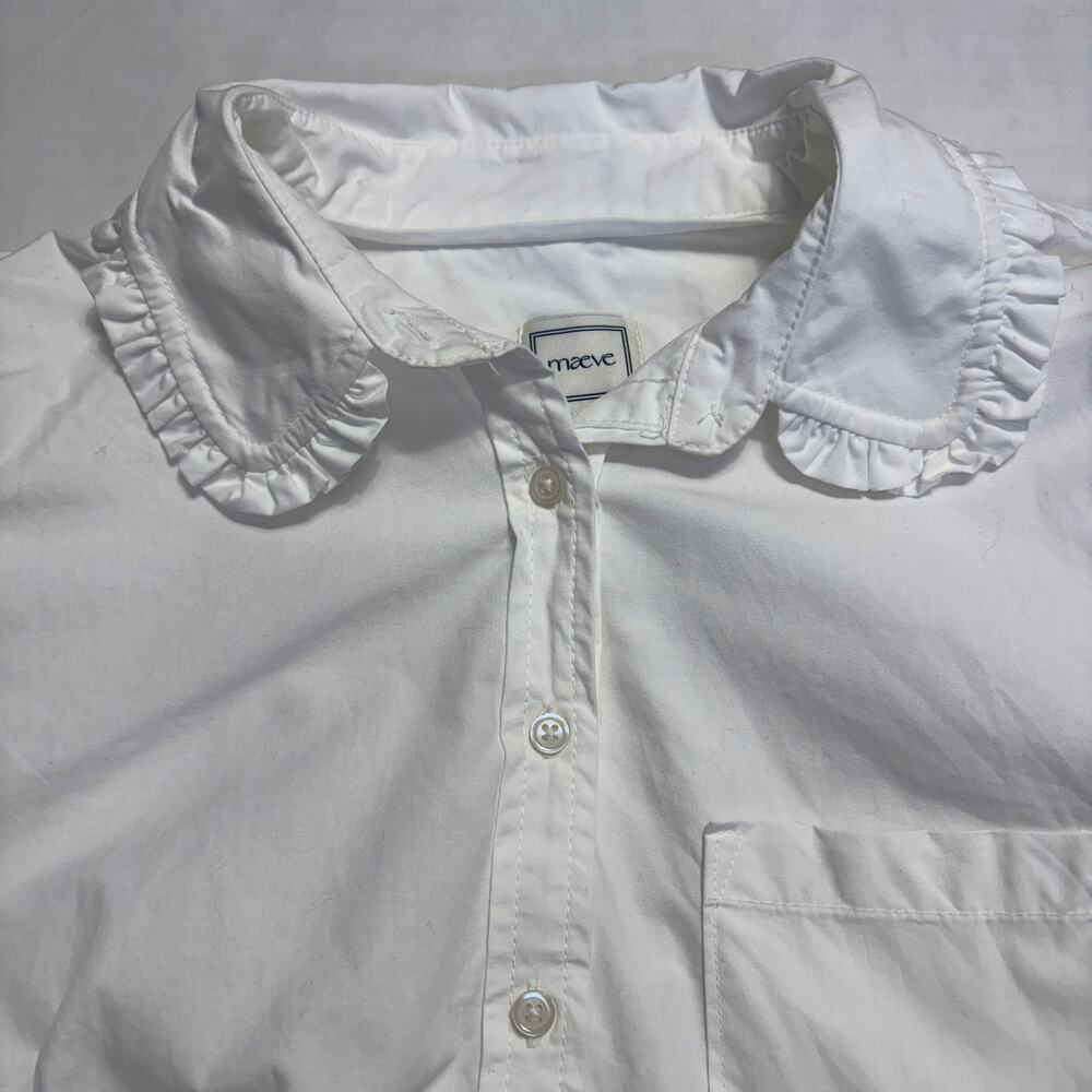 Anthropologie Maeve White Ruffle Collar Button Down Shirt Size S Cotton - Picture 5 of 10